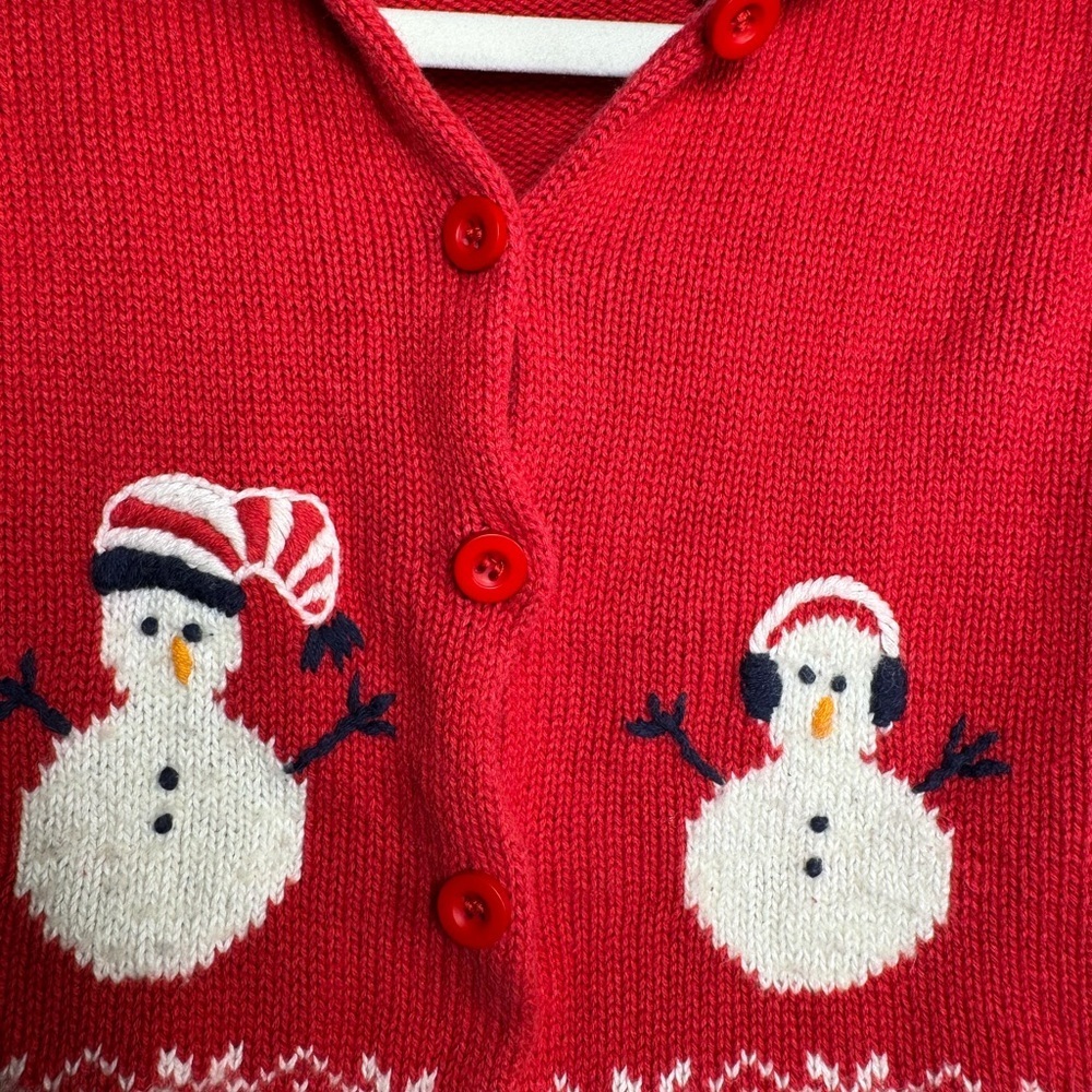 Vintage Second Step Toddler Kids Red Snowman Cardigan Sweater Size 18M - Picture 4 of 5
